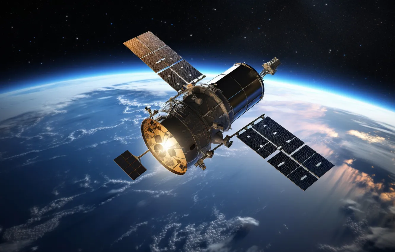 Photo wallpaper space, flight, lights, fiction, earth, planet, orbit, ISS