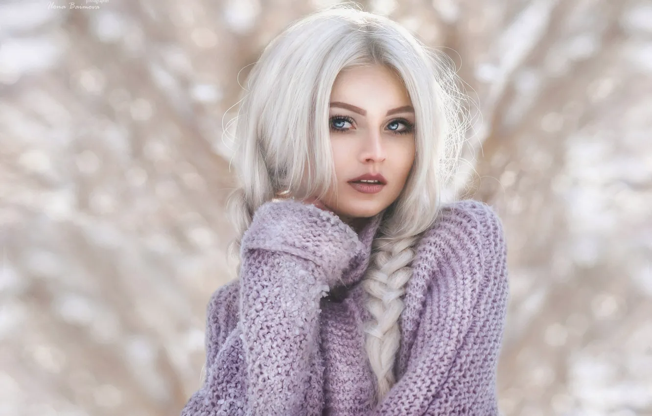 Photo wallpaper look, girl, face, background, hair, portrait, blonde, braid