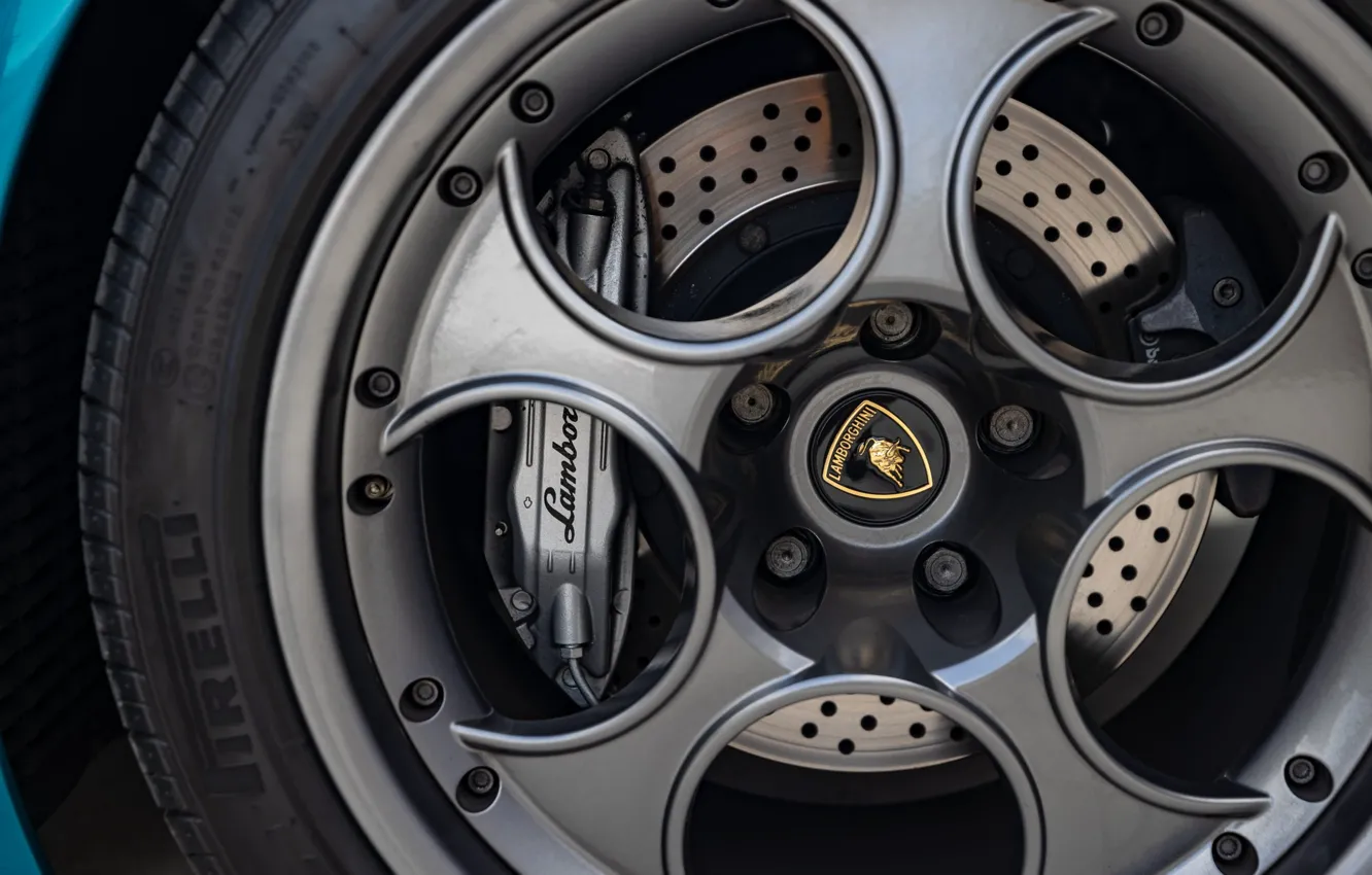 Photo wallpaper logo, Lamborghini, wheel, emblem, disk, Lamborghini Murcielago, Murcielago, Lamborghini