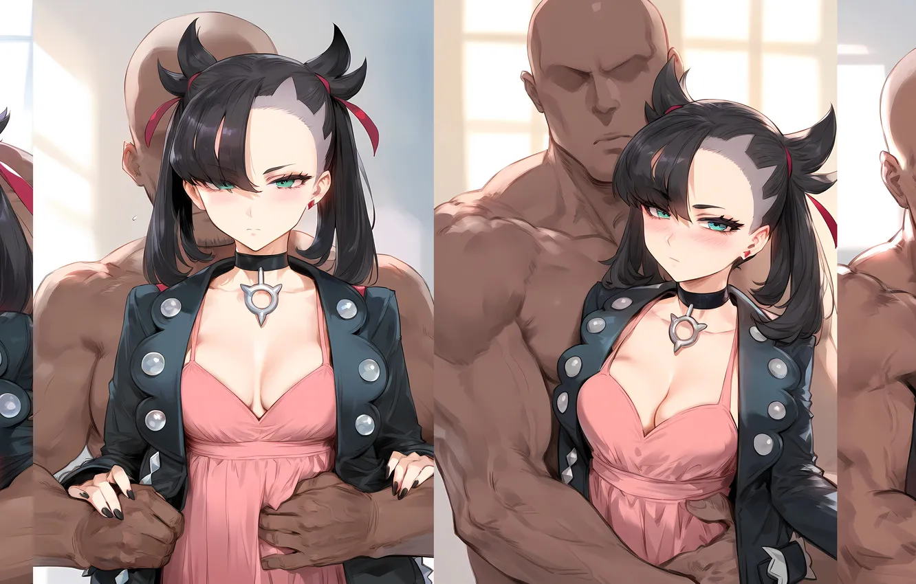 Photo wallpaper black & white, black man, anime girl, Marnie, anime babe, Interracial