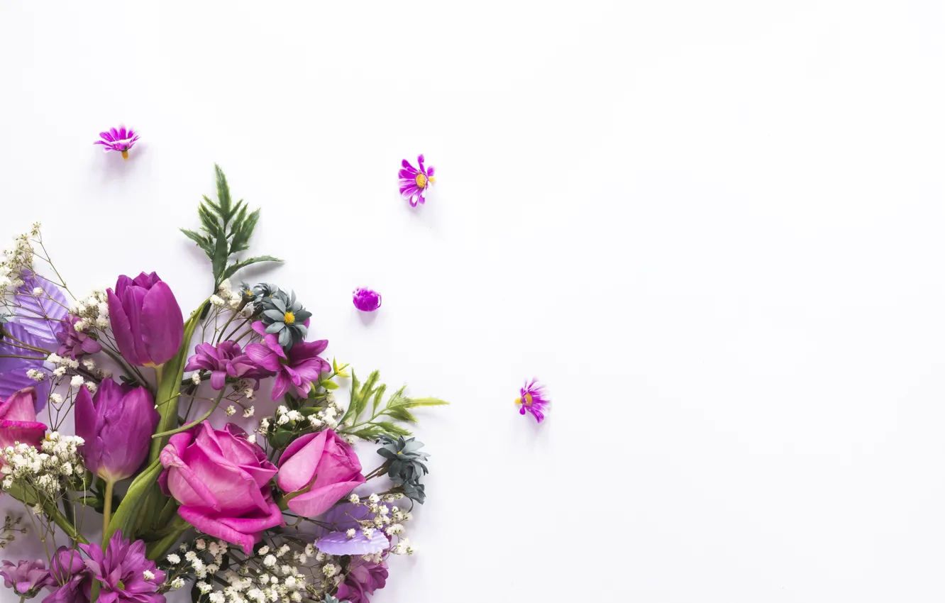 Photo wallpaper flowers, roses, bouquet, petals, tulips, pink, pink, flowers