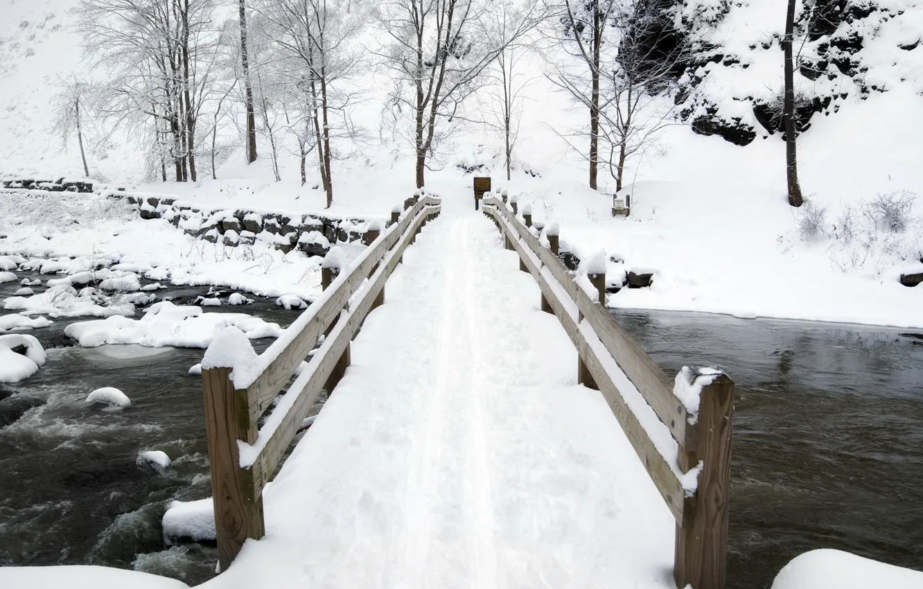 Photo wallpaper winter, bridge, river