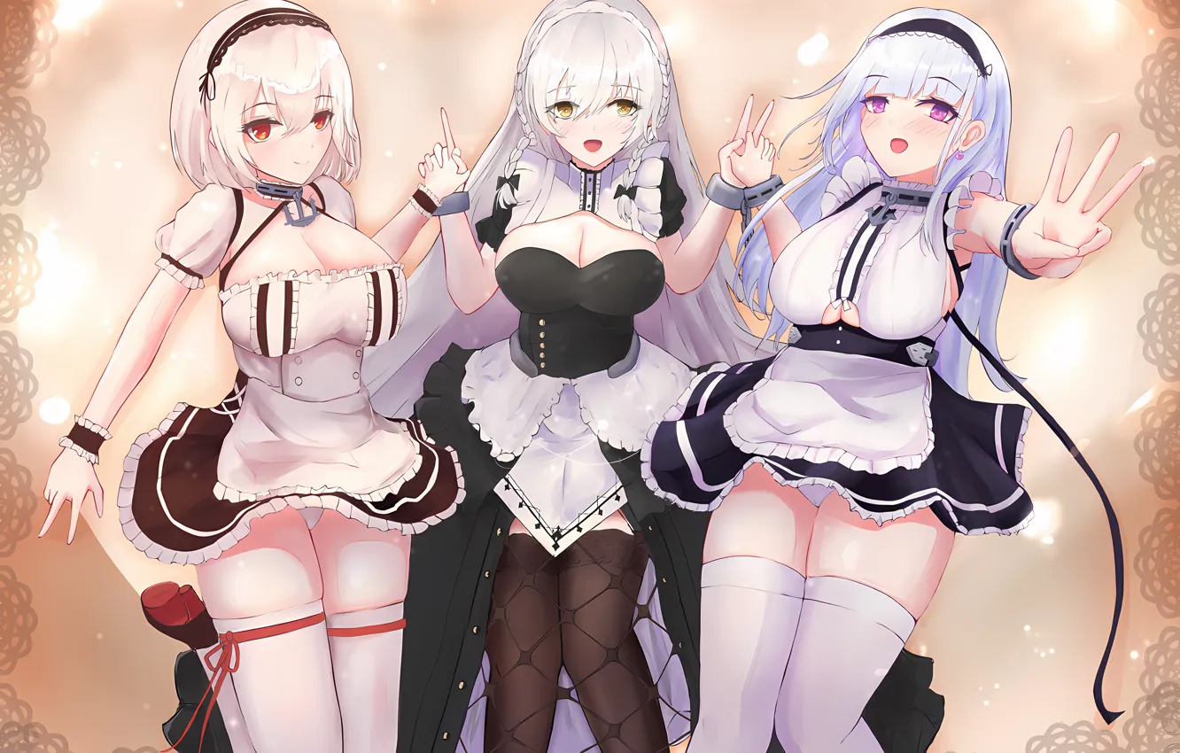 Photo wallpaper sexy, Cameltoe, cleavage, panties, thighhighs, long hair, dress, girls