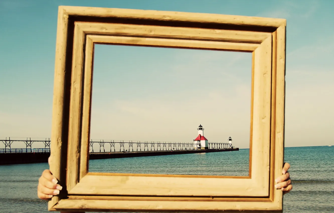 Photo wallpaper sea, landscape, lighthouse, frame