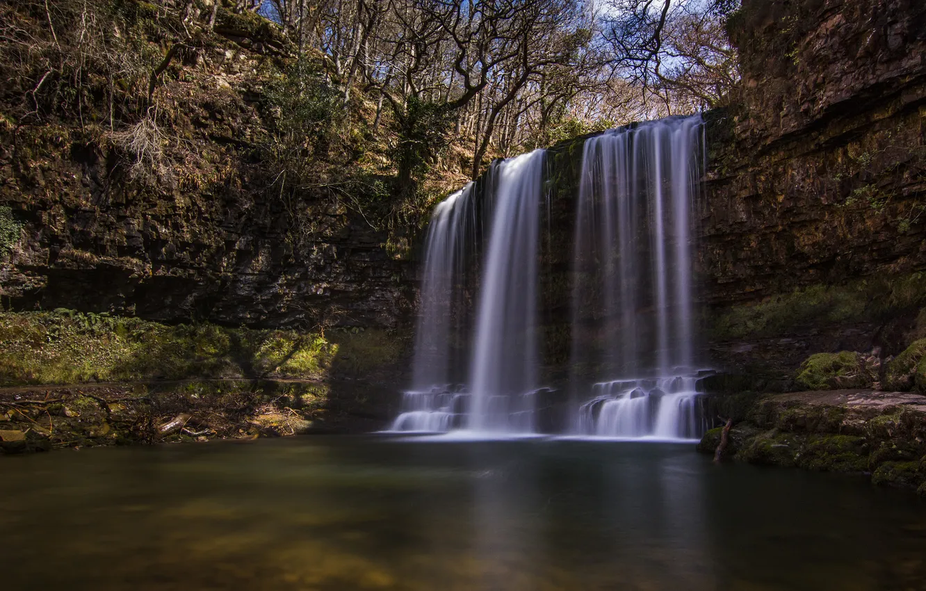 Photo wallpaper England, waterfall, England, South Wales, Sgwd Yr Eira Waterfall