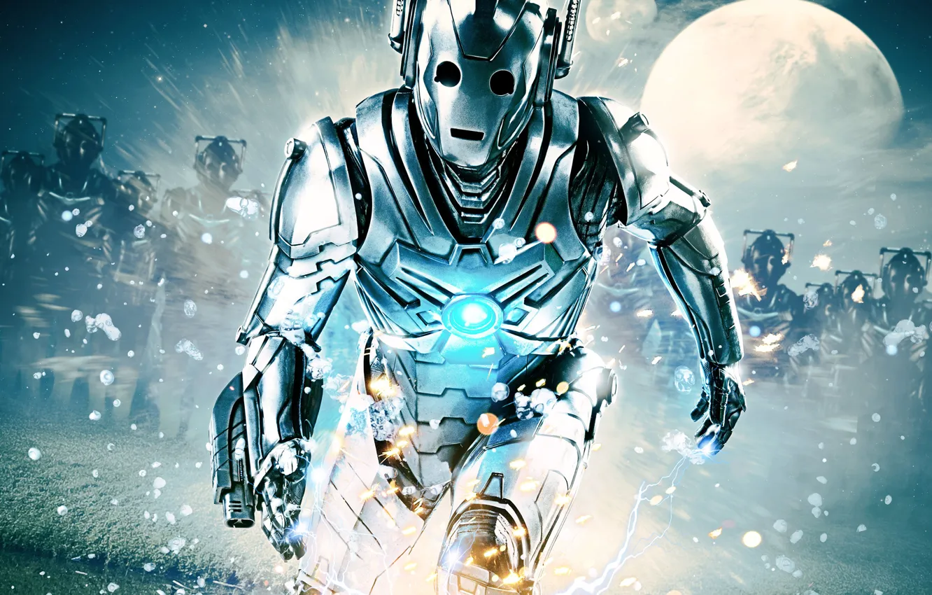Photo wallpaper water, the moon, robots, electricity, moon, cyborgs, Doctor Who, Doctor Who
