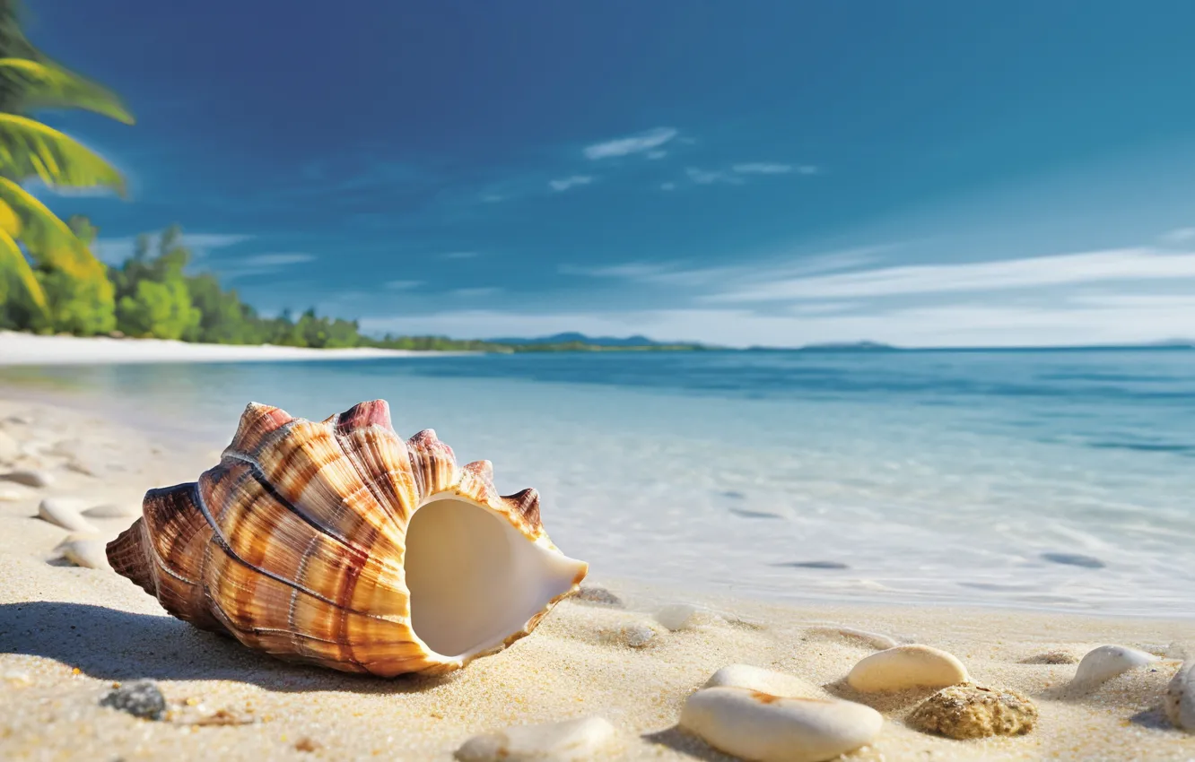 Photo wallpaper sand, sea, beach, the sky, pebbles, tropics, blue, stones