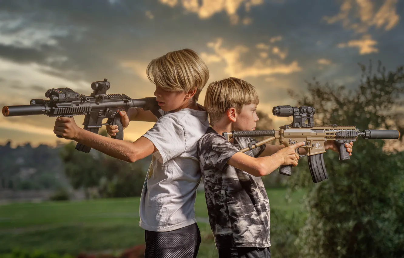 Photo wallpaper weapons, background, boy