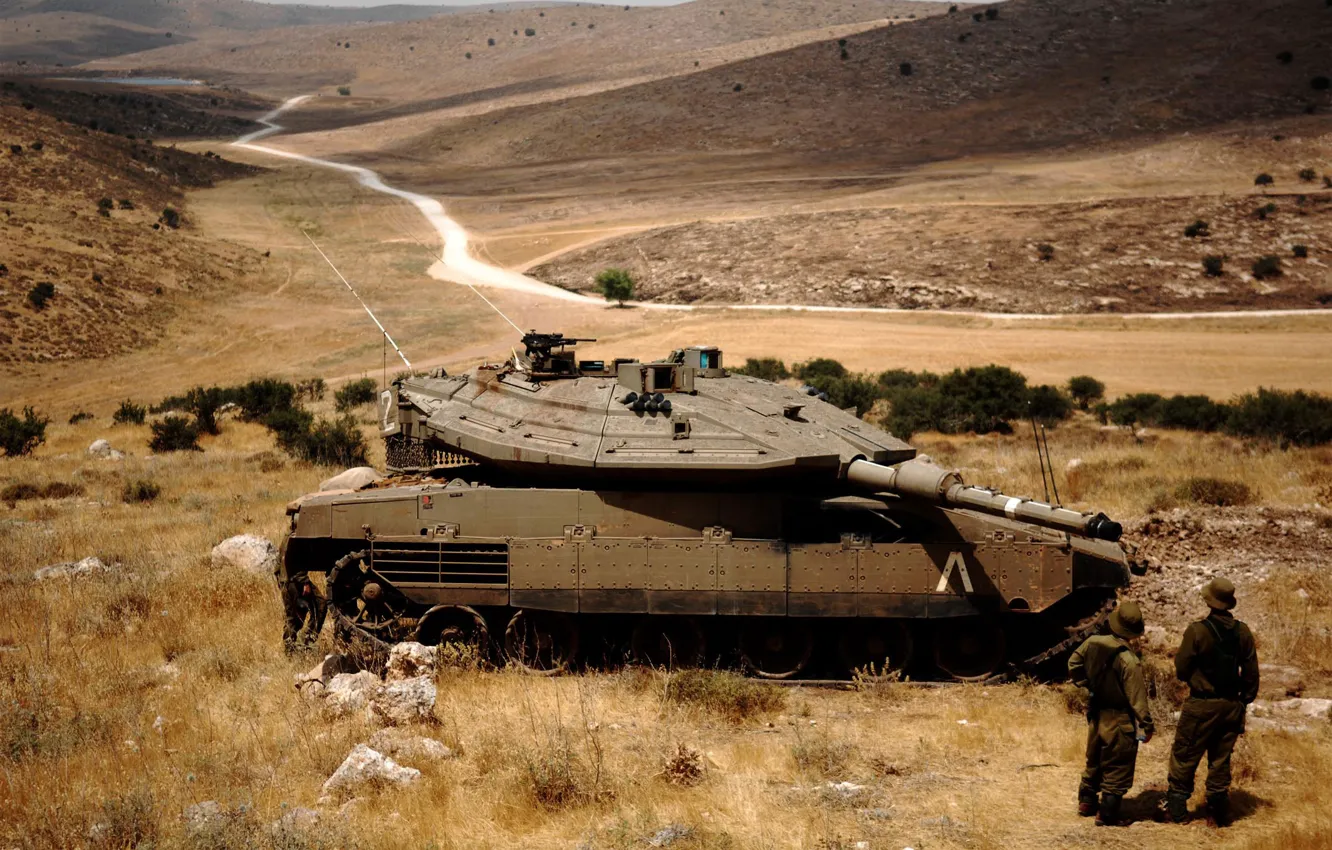 Photo wallpaper road, hills, soldiers, tank, is, Israel, Merkava Mk.4, Merkava Mk.4