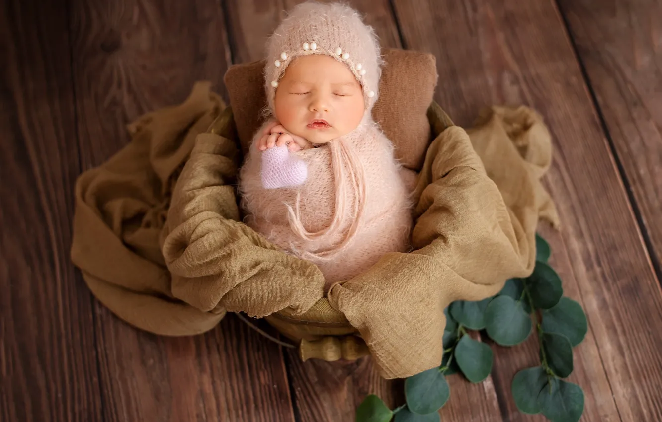 Photo wallpaper baby, girl, cap, baby