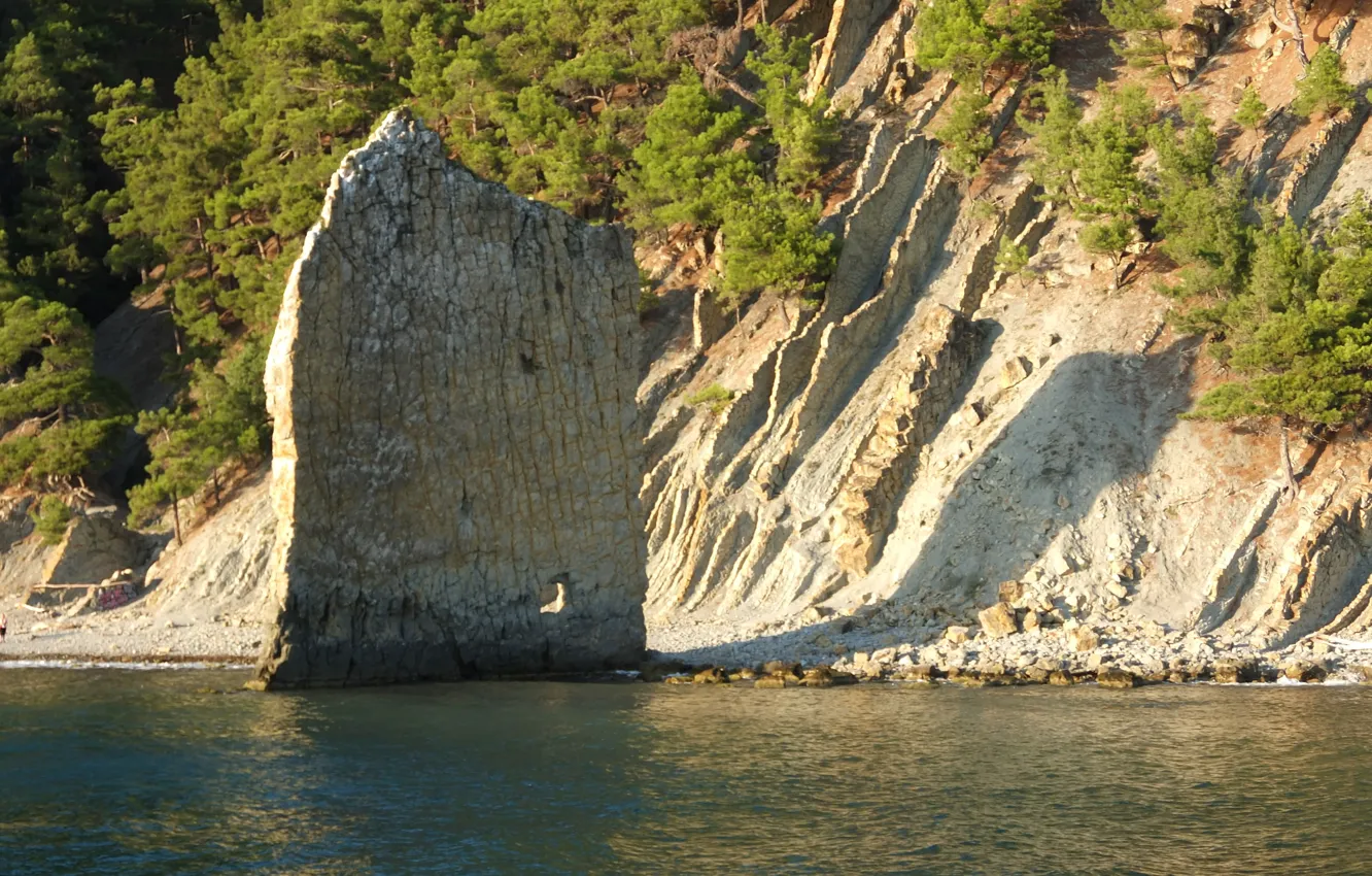 Photo wallpaper sea, mountains, rocks, sail