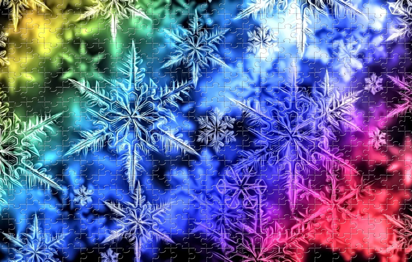 Photo wallpaper light, snowflakes, glare, the dark background, rendering, vector, New Year, rainbow picture