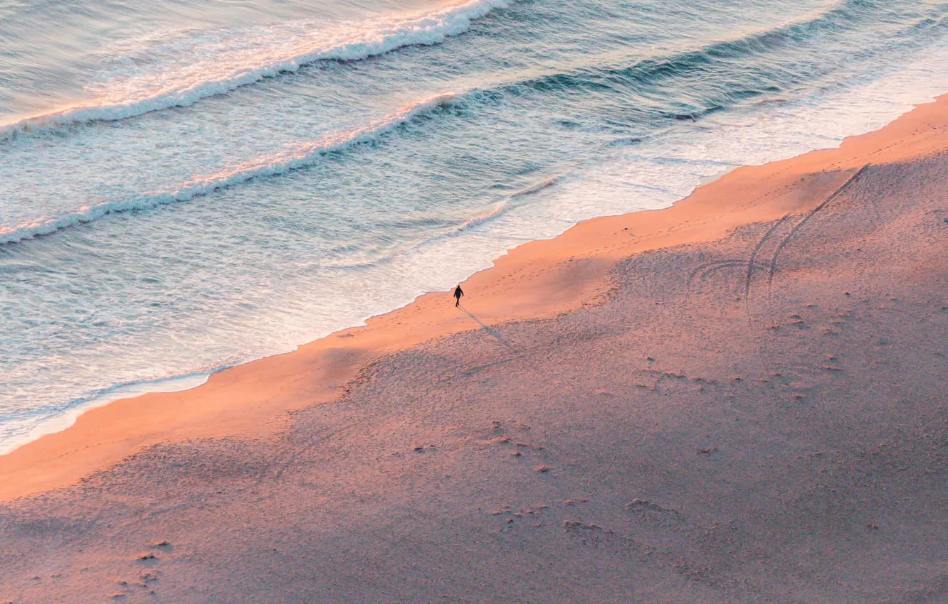 Photo wallpaper sand, sea, wave, beach, sunset, nature, loneliness, the ocean