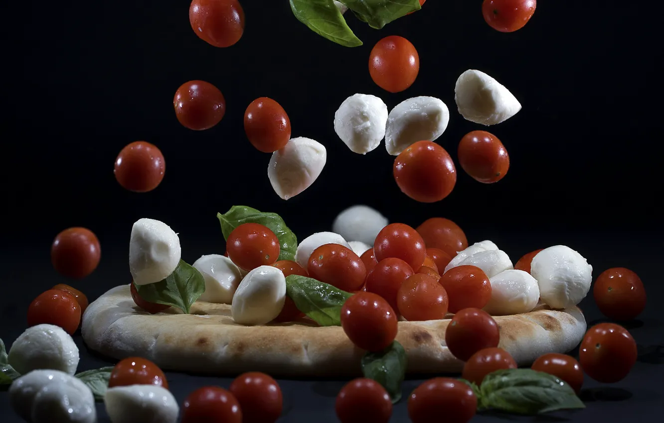 Photo wallpaper background, pizza, tomatoes