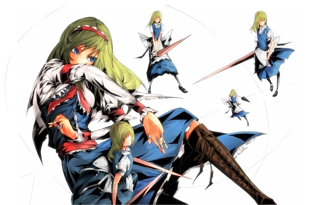 Photo wallpaper boots, spear, bow, long hair, touhou, apron, lacing, ruffles