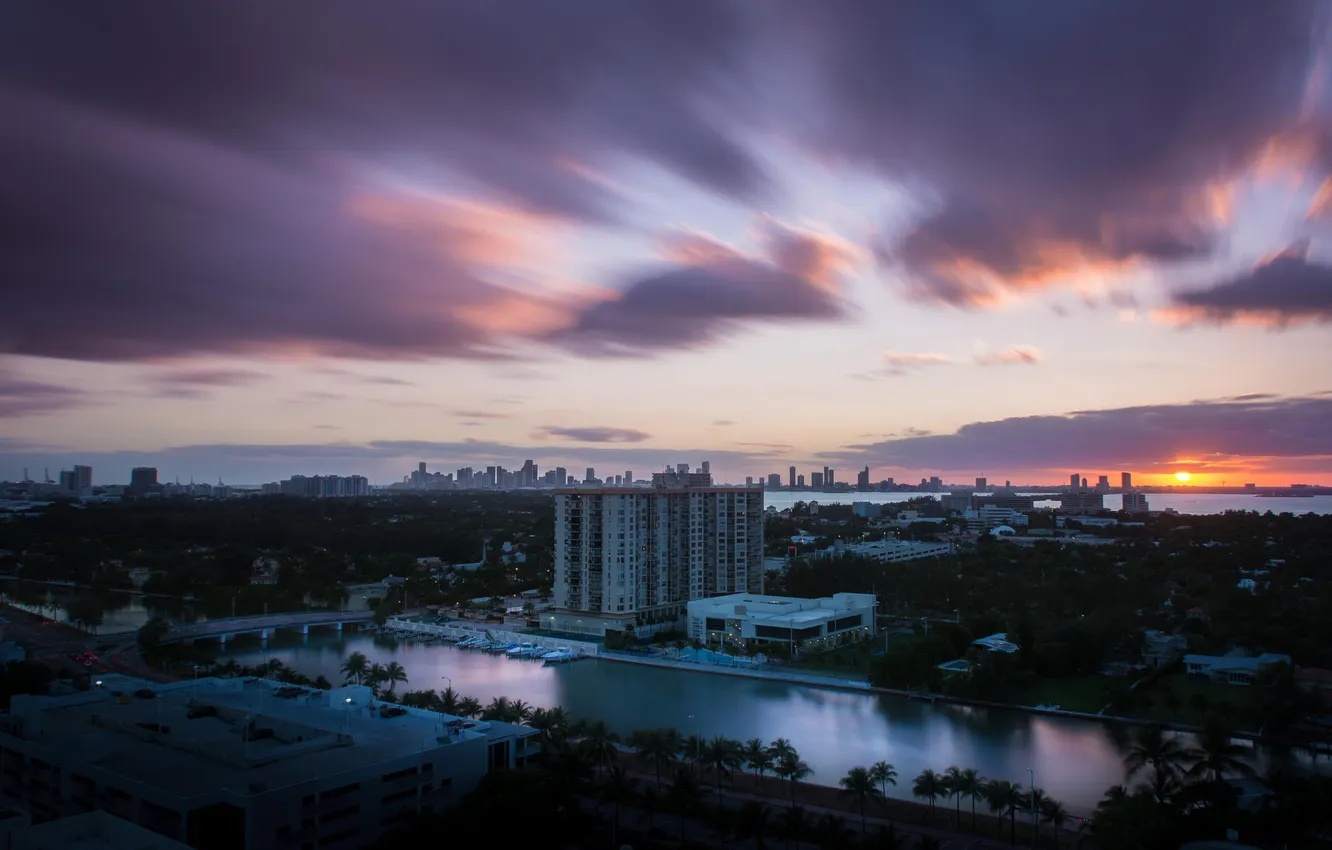 Photo wallpaper sunset, building, home, Miami, FL, panorama, USA, America
