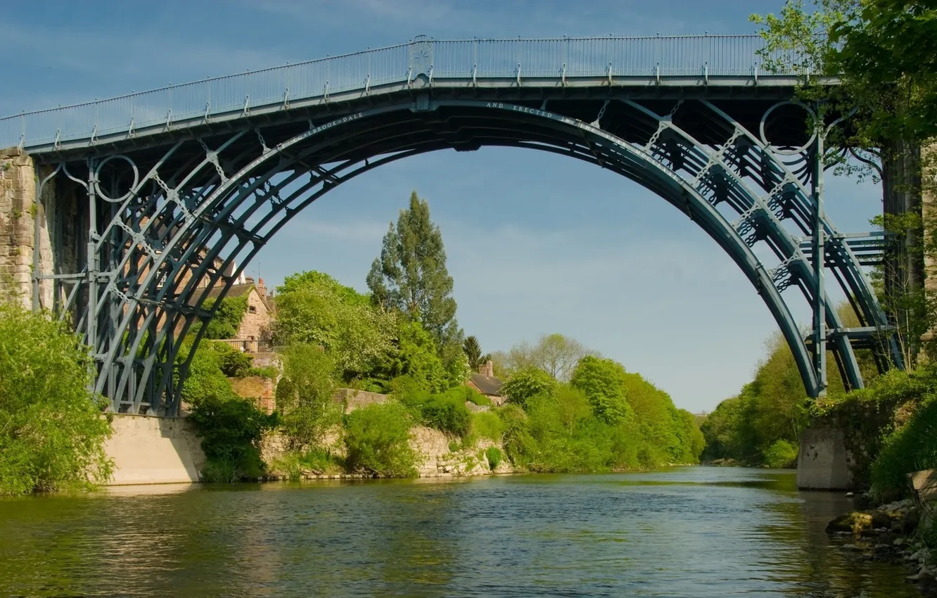 Photo wallpaper bridge, river, for, village, Iron Bridge