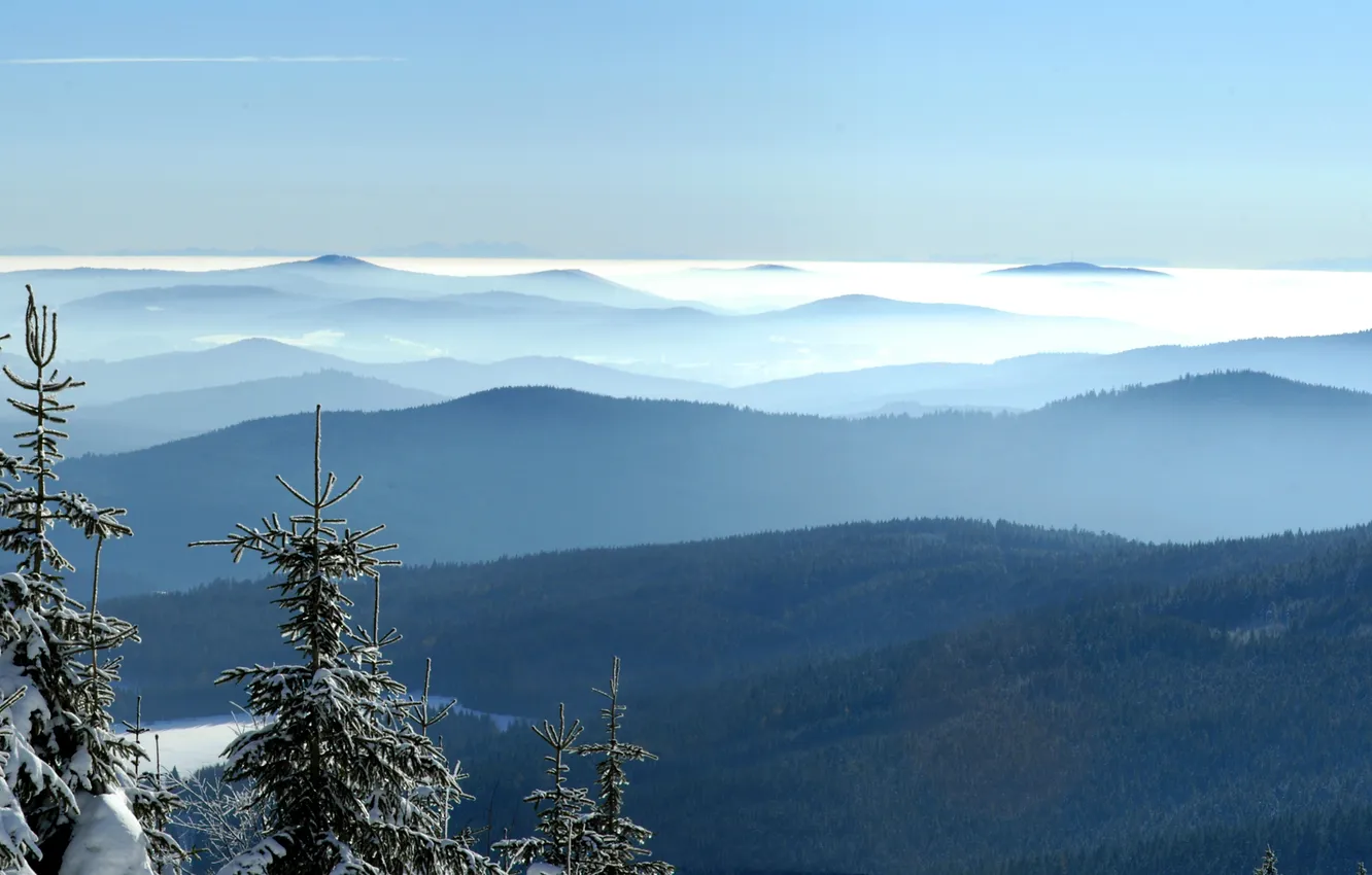 Photo wallpaper winter, snow, mountains, nature, Czech Republic, Sumava, Sumava national Park