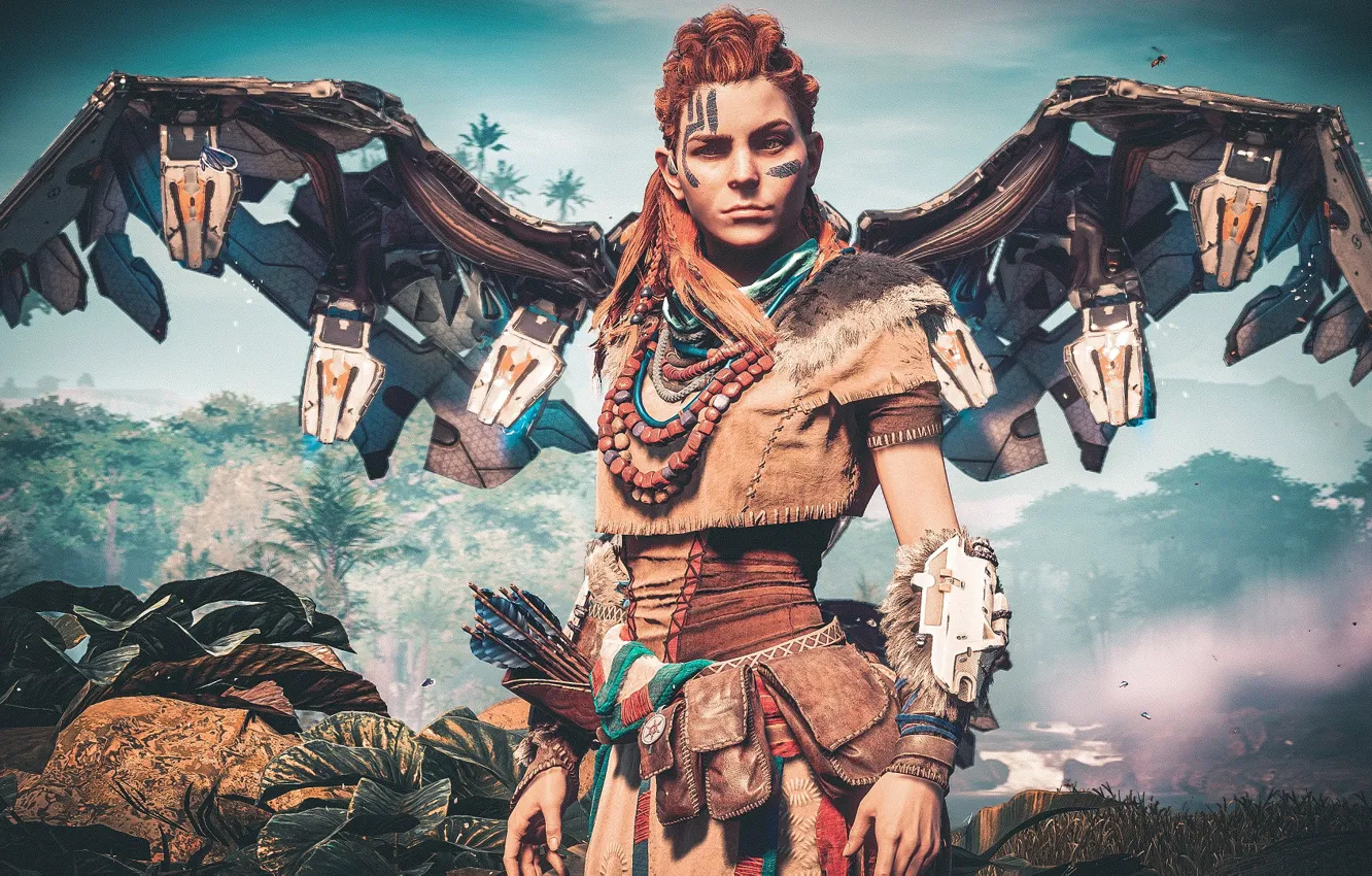 Photo wallpaper girl, wings, Horizon Zero Dawn