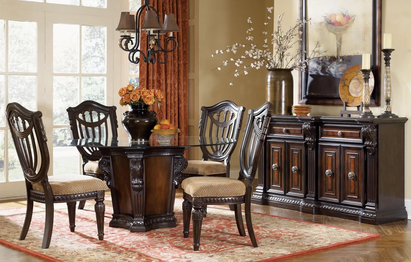 Photo wallpaper room, interior, interior, dining room, dining room, rustic style