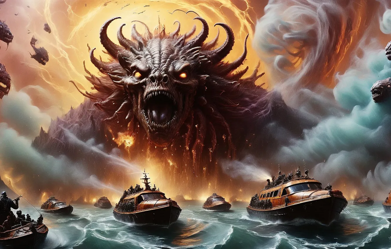 Photo wallpaper sea, boat, Kaiju
