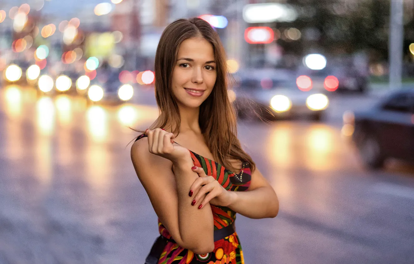 Photo wallpaper the city, smile, bokeh, Masha, Anton Pechkurov, Maria Dergacheva