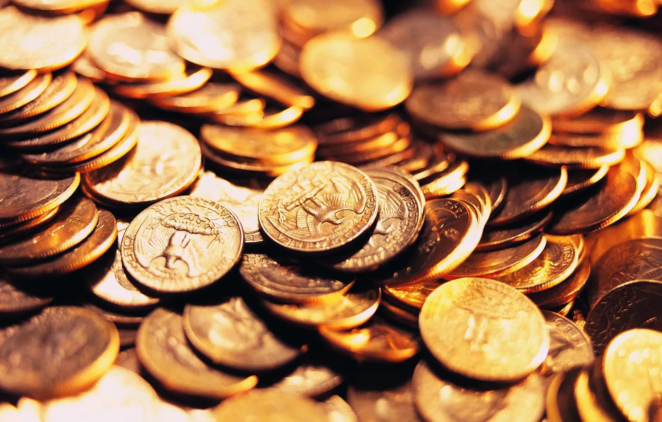 Photo wallpaper macro, money, coins, a bunch