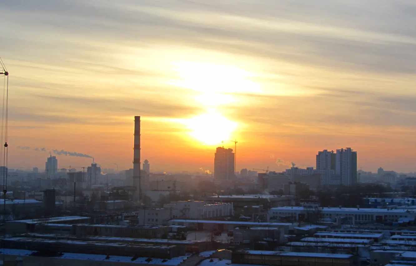 Photo wallpaper the sky, the sun, the city, dawn, Minsk