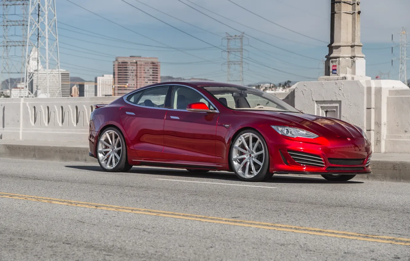 Photo wallpaper red, Tesla, Tuning, Model S