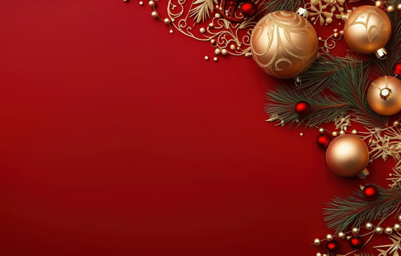 Photo wallpaper decoration, background, balls, tree, new year, Christmas, golden, Christmas