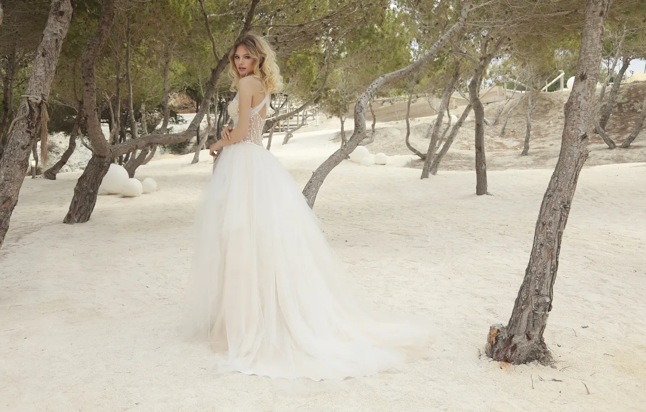 Photo wallpaper dress, woman, young, beautiful, model, wedding, long-haired