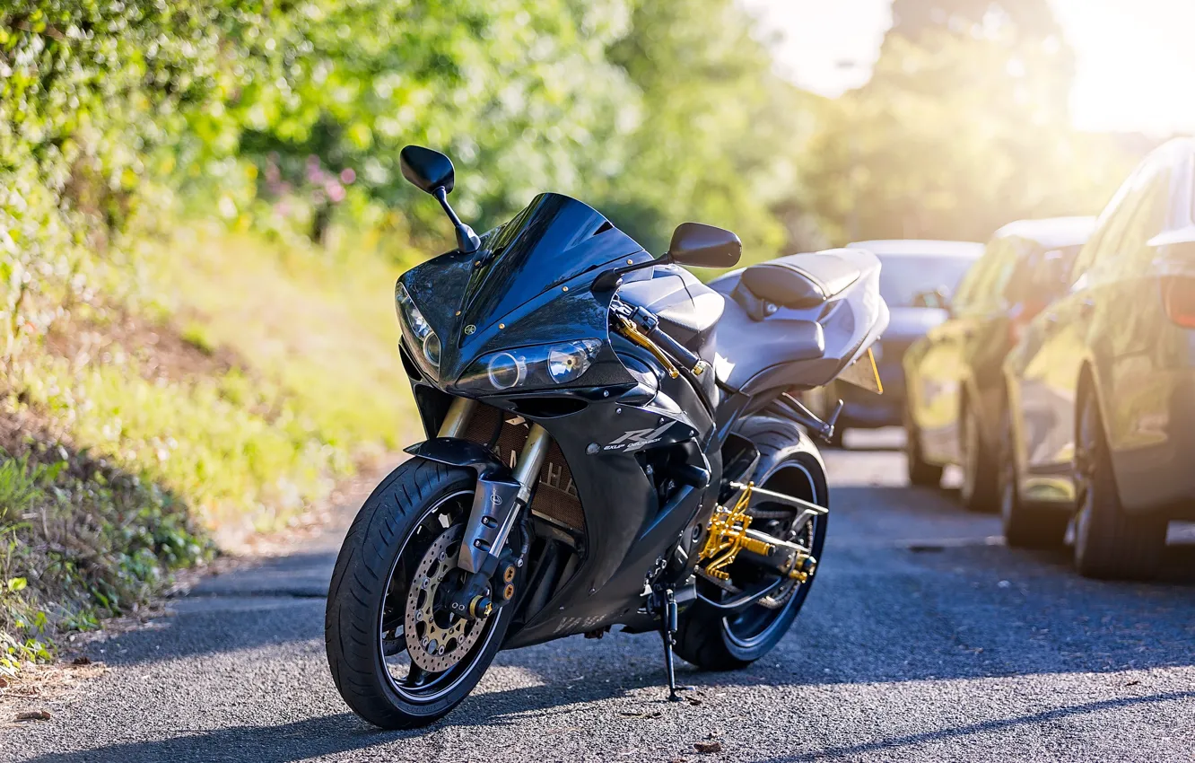 Photo wallpaper black, yamaha, street, yzf-r1