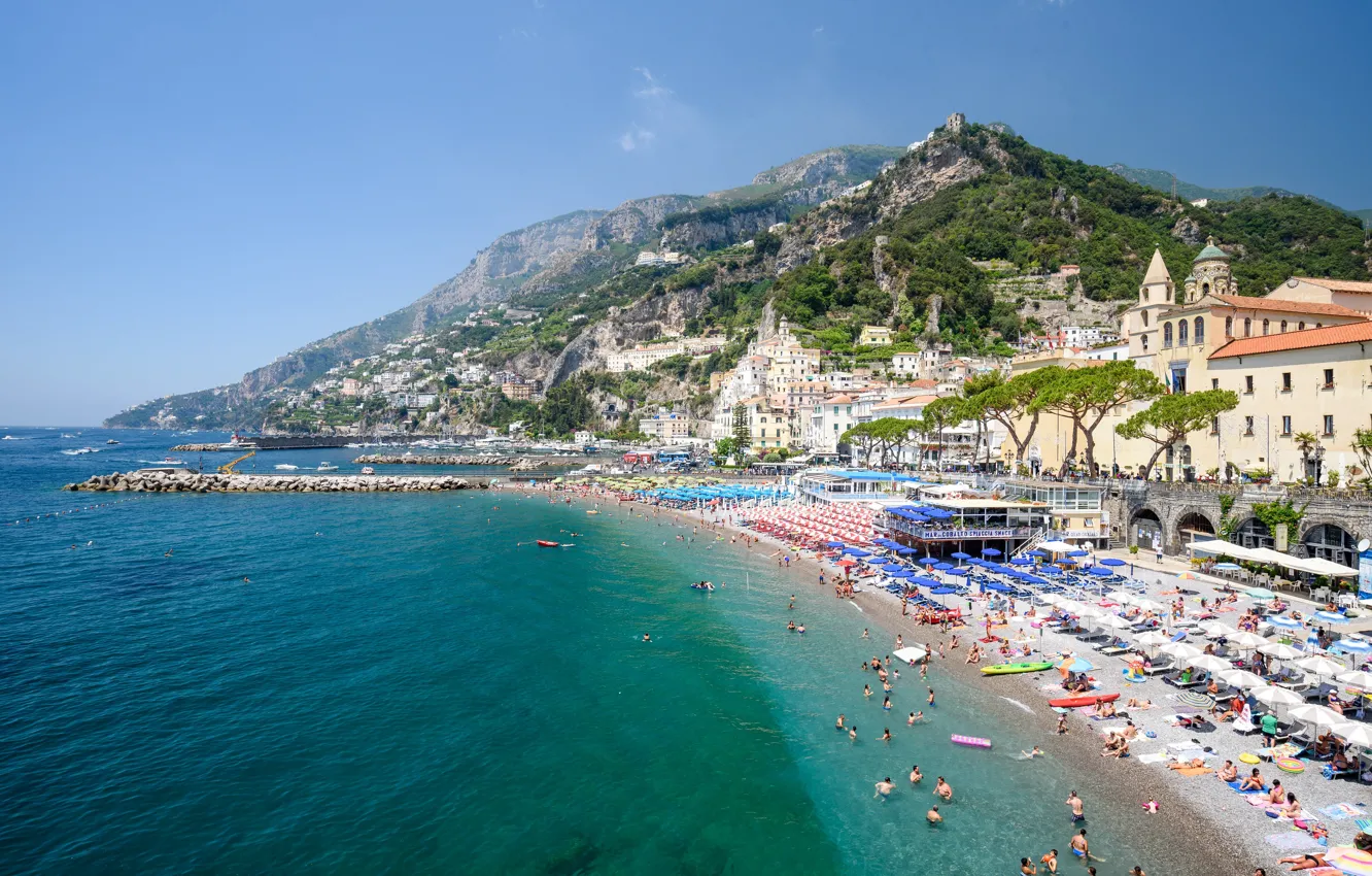 Photo wallpaper beach, Italy, panorama, Amalfi