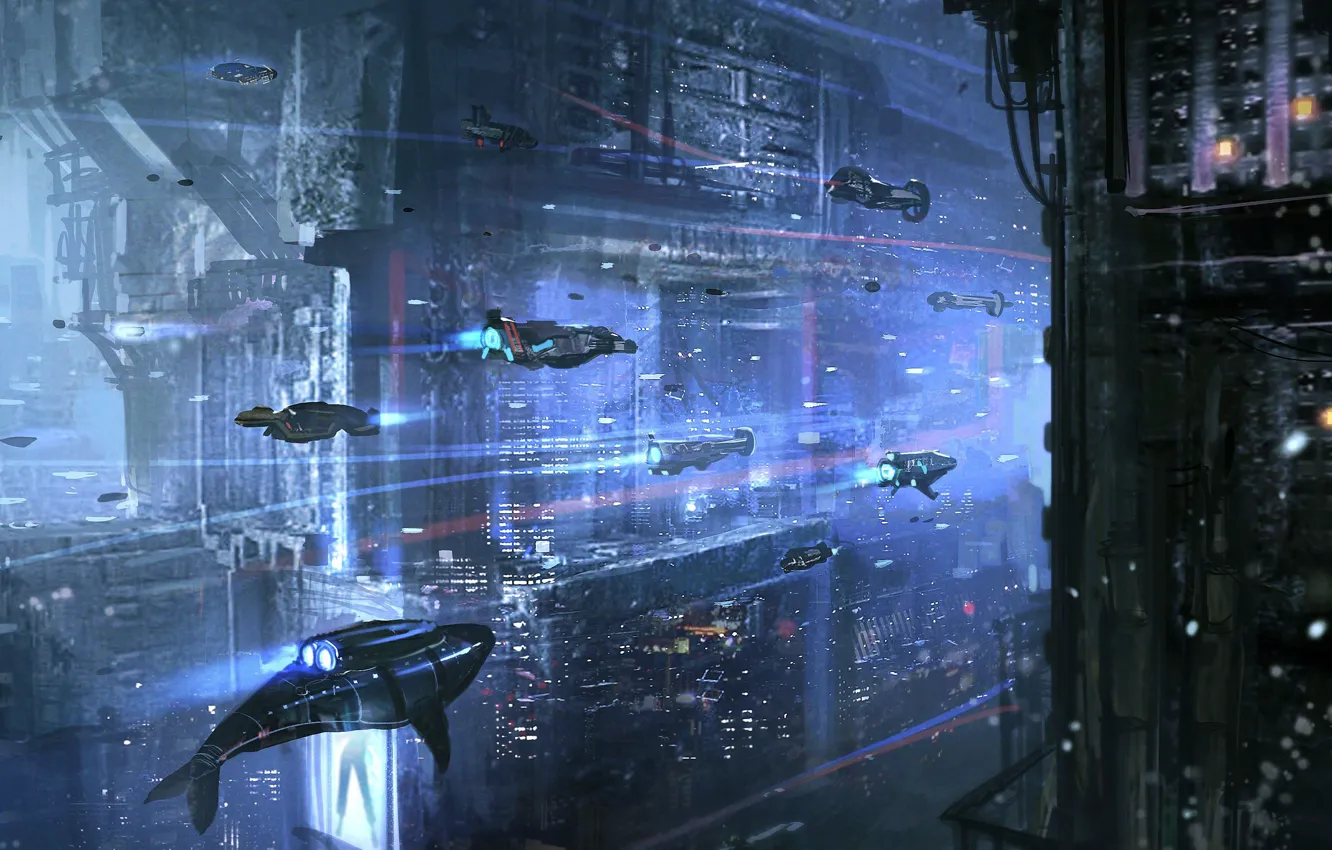 Photo wallpaper water, the ocean, art, submarine, submarine, sci-fi, underwater city