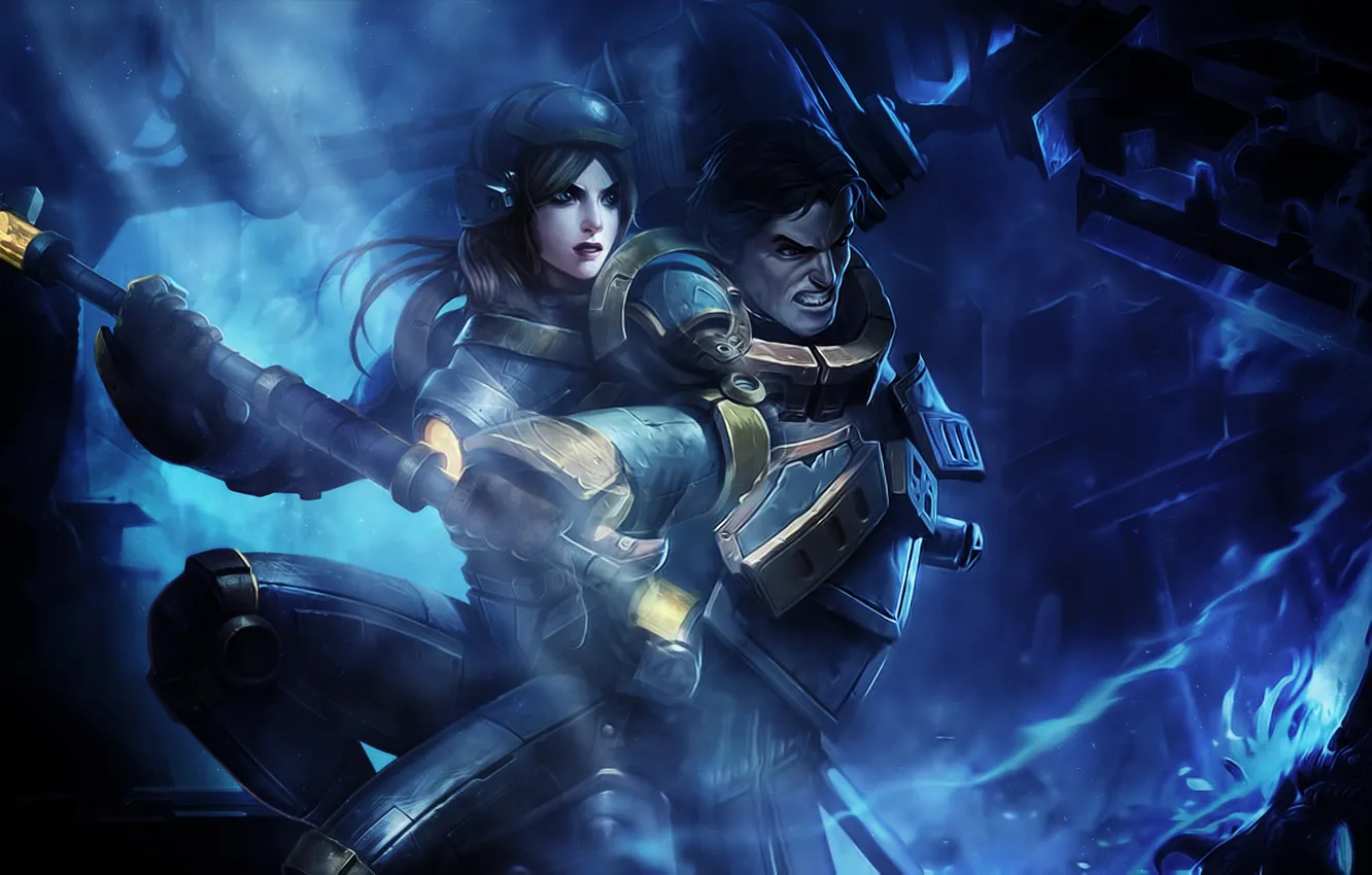 Photo wallpaper girl, weapons, art, helmet, armor, guy, League of Legends, LoL