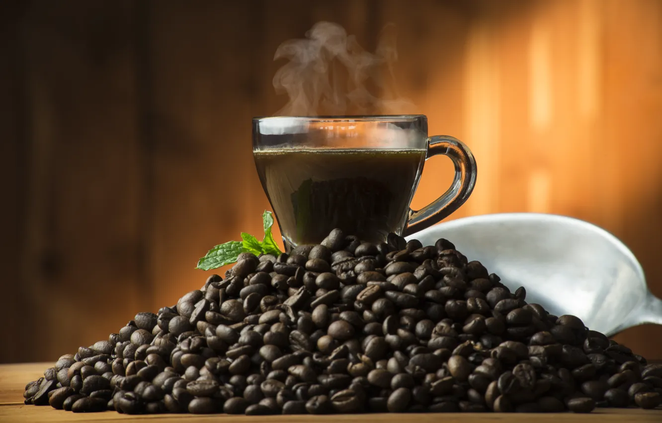 Photo wallpaper coffee, grain, Cup, hot, cup, beans, coffee