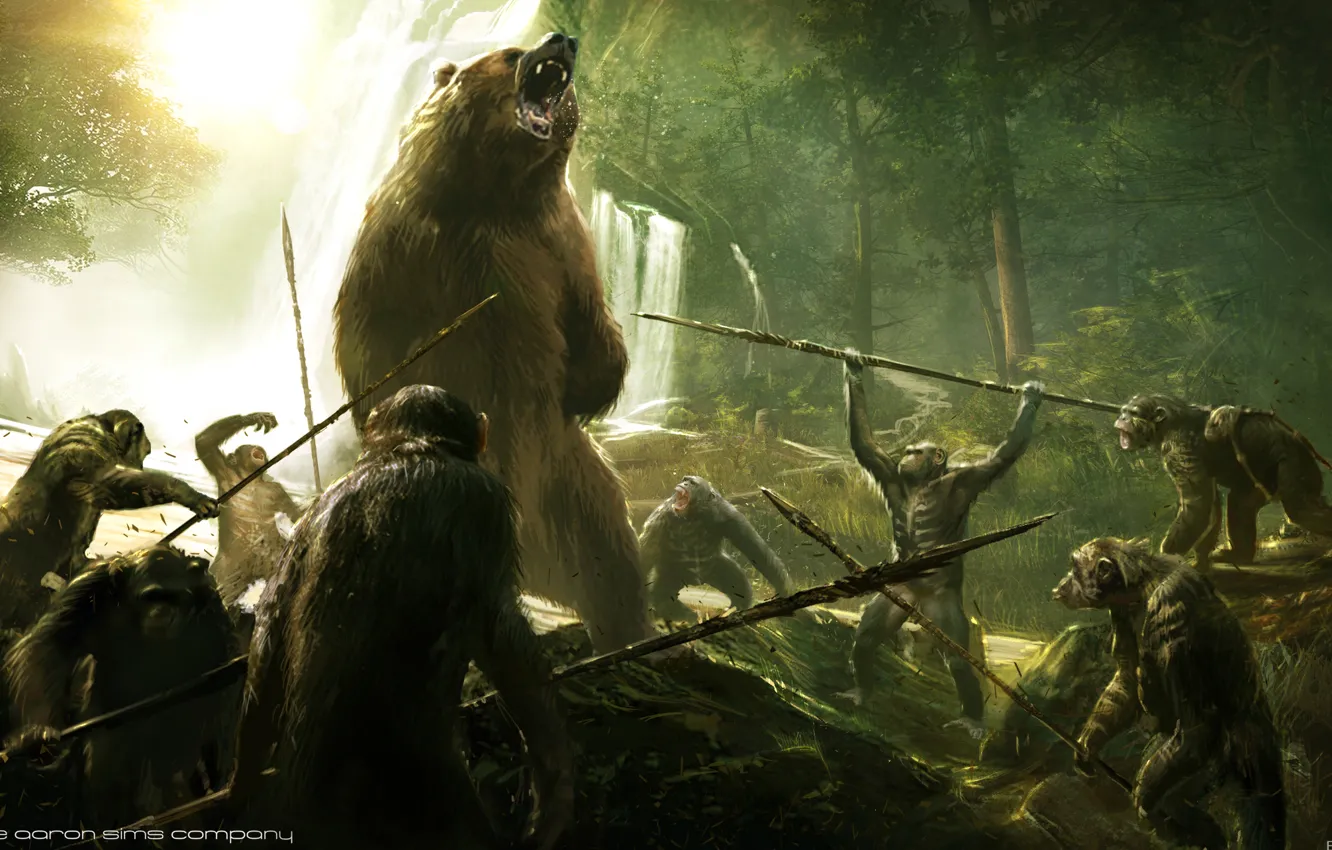 Photo wallpaper bear, hunting, Planet of the apes: the Revolution, Dawn of the Planet of the Apes