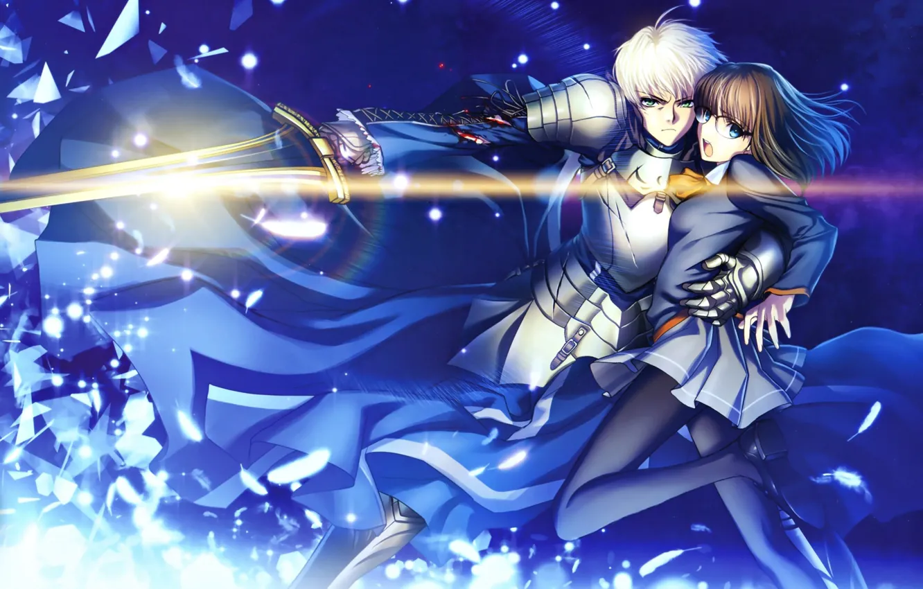 Photo wallpaper girl, sword, guy, knight, the saber, Fate stay night, Fate / Stay Night