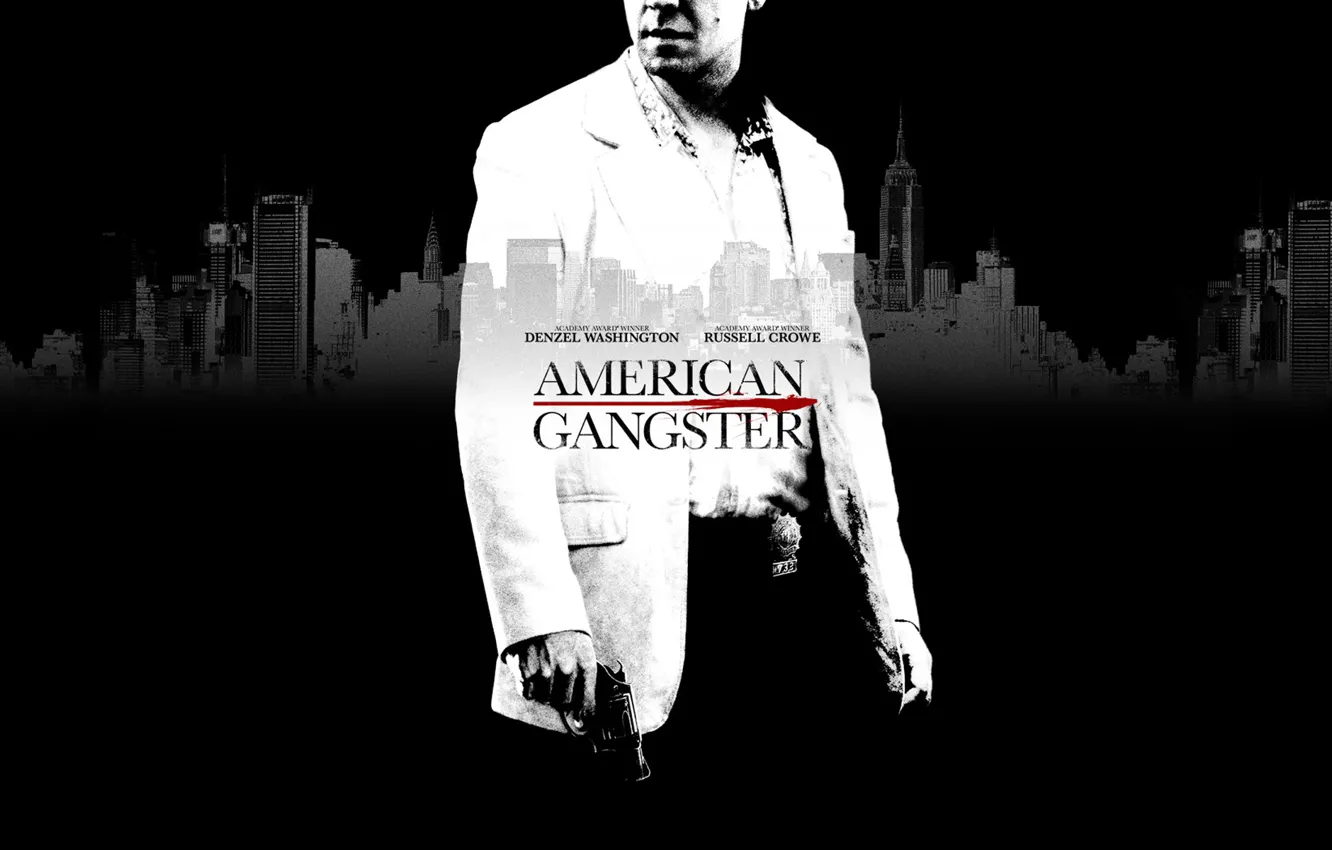 Photo wallpaper movie, movies, cinema, actors, Denzel Washington, gangster, films, Russell Crowe