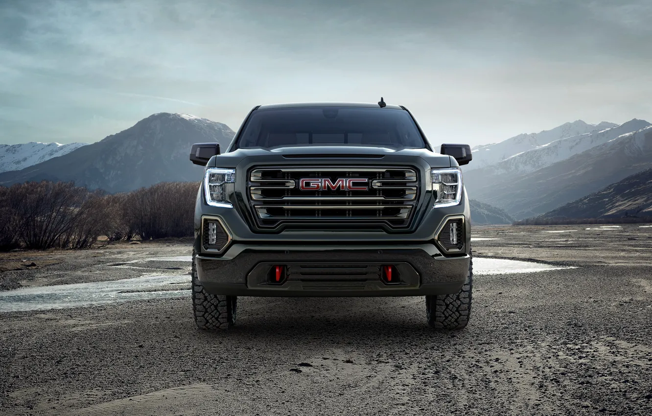 Photo wallpaper front view, pickup, GMC, Sierra, Crew Cab, AT4, 2019