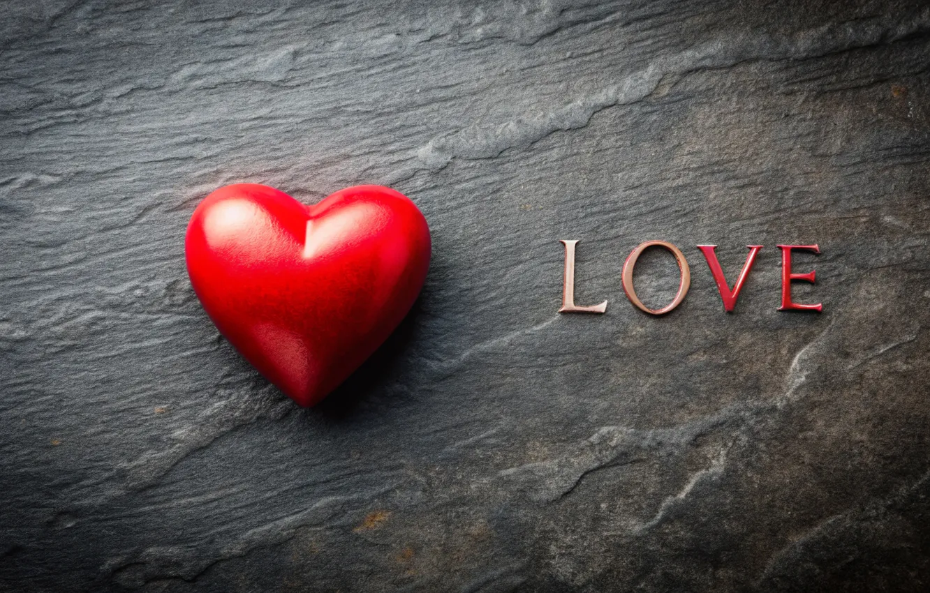 Photo wallpaper love, red, stones, holiday, the inscription, heart, hearts, grey background