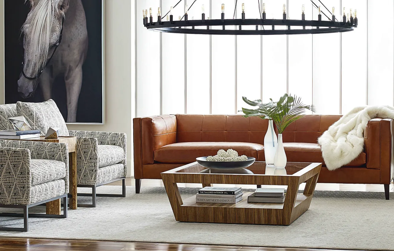 Photo wallpaper sofa, interior, chair, chandelier, living room