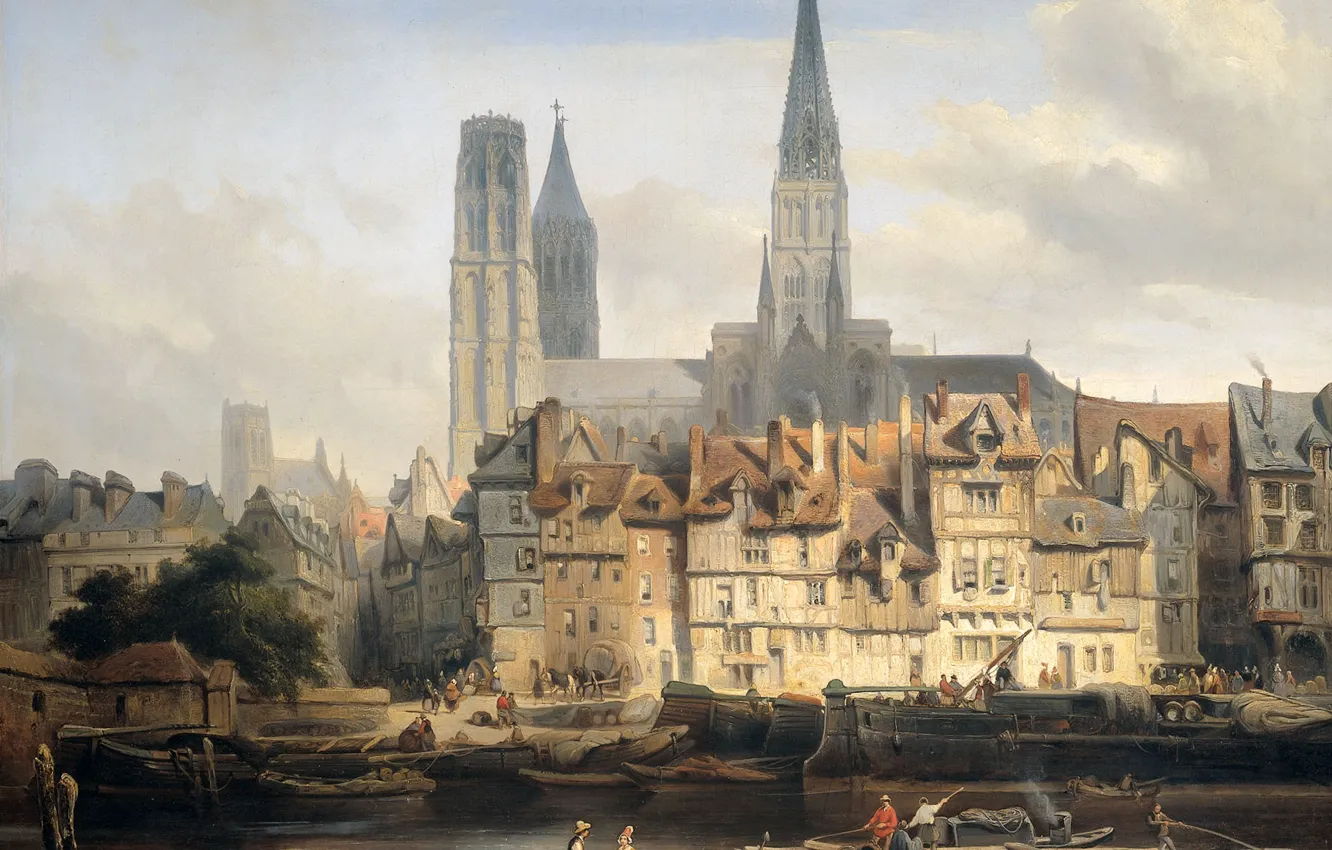 Photo wallpaper picture, Cathedral, the urban landscape, The Parisian Quay at Rouen, Johannes Bosboom