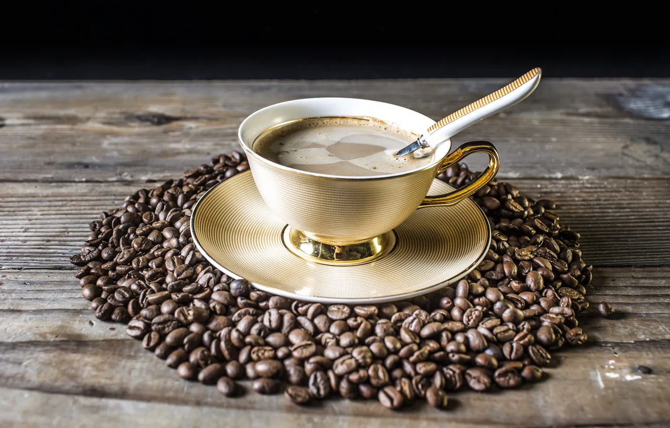 Photo wallpaper coffee, Cup, coffee beans, saucer, aroma