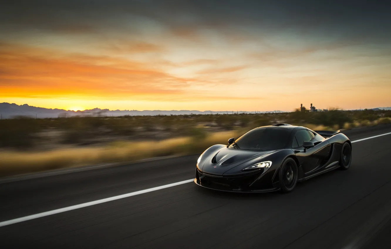 Photo wallpaper car, auto, supercar, black, in motion, McLaren, McLaren P1