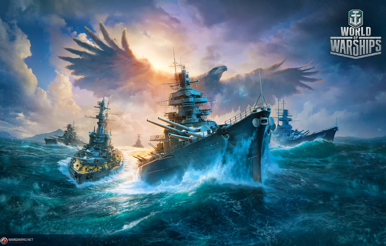 Photo wallpaper war, bird, eagle, ship, combat, battleship, World of Warships, The World Of Ships