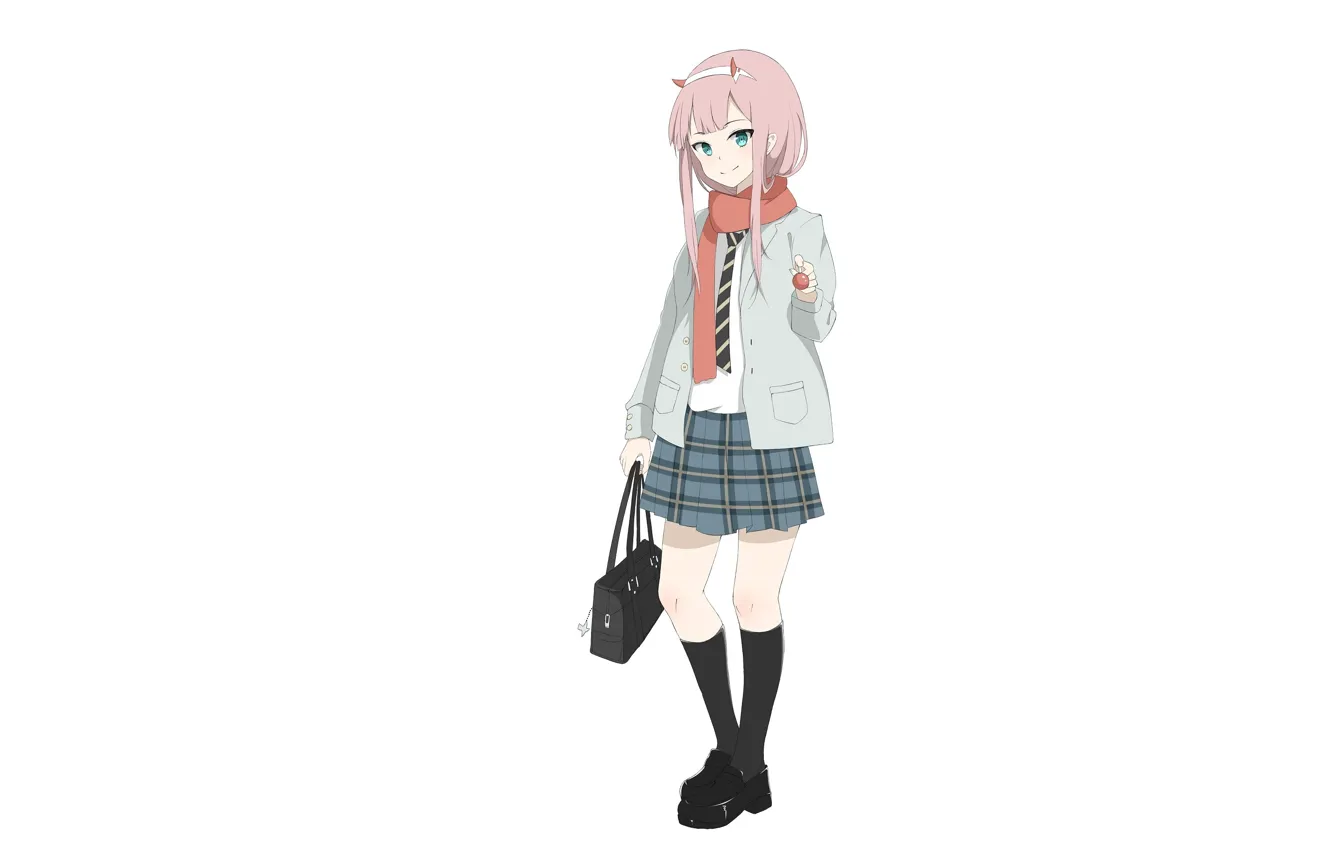 Photo wallpaper girl, minimalism, art, schoolgirl, bag, keychain, 002, Chupa Chups