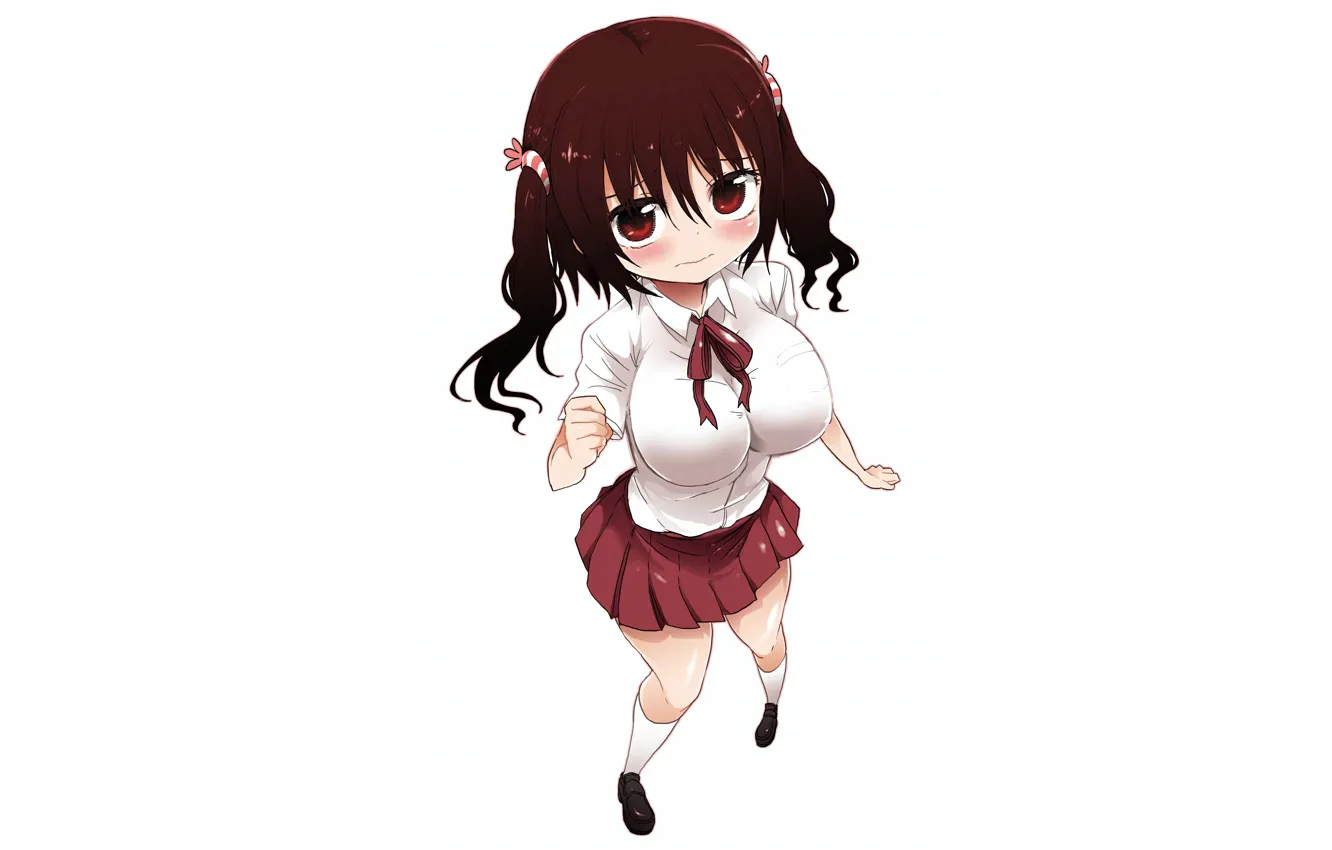 Photo wallpaper girl, blouse, school uniform, long hair, brown hair, boobs, anime, beautiful