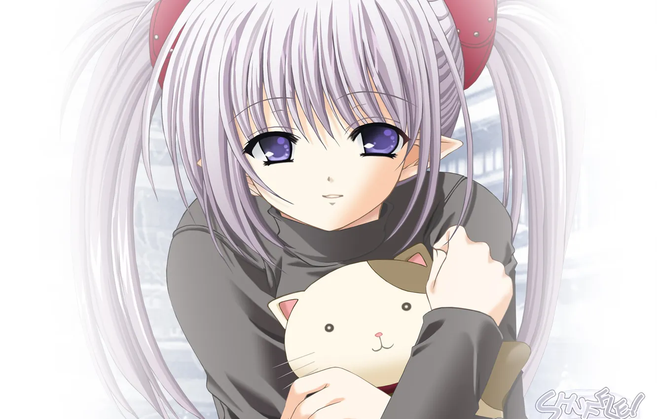 Photo wallpaper elf, anime, girl, kitty