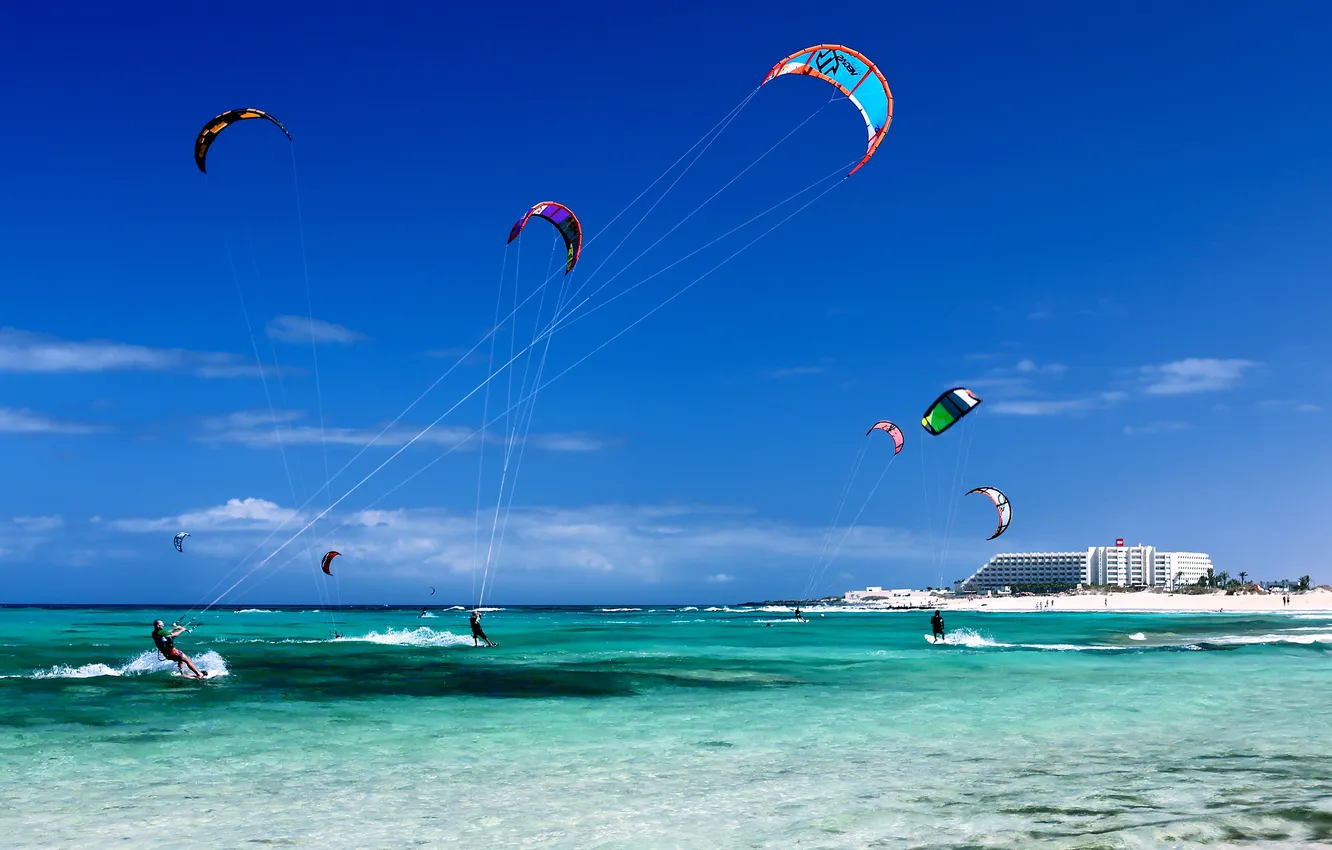 Photo wallpaper Canary Islands, Tenerife, kite surfing, kiting